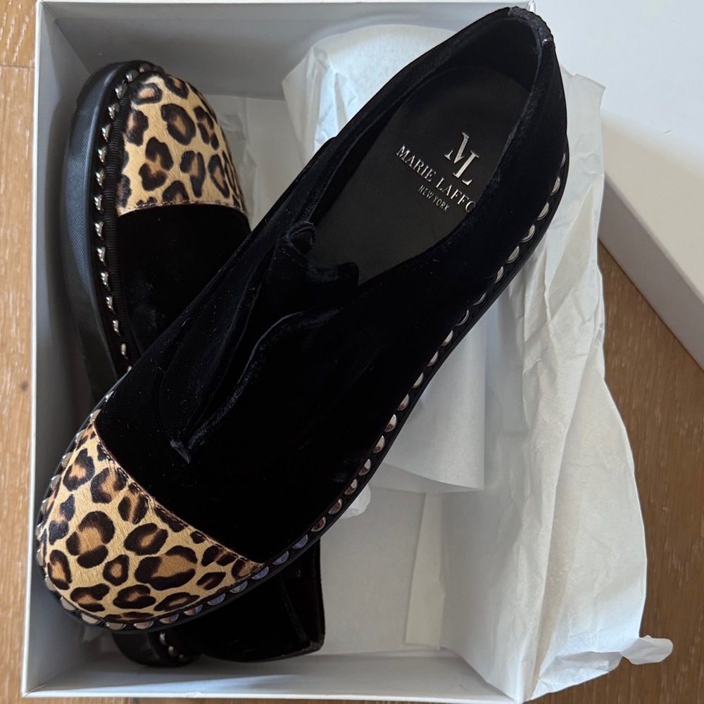 Black & Leopard Women's Loafers MARIE LAFFONT Georgia Velvet pony hair leopard